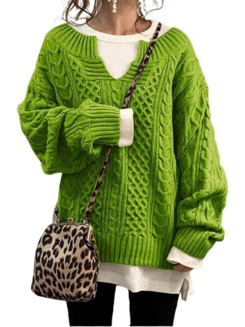 Cozy Winter Chunky V-Neck Cable Knit Sweater Pullover - Long Sleeve, Loose Fit
